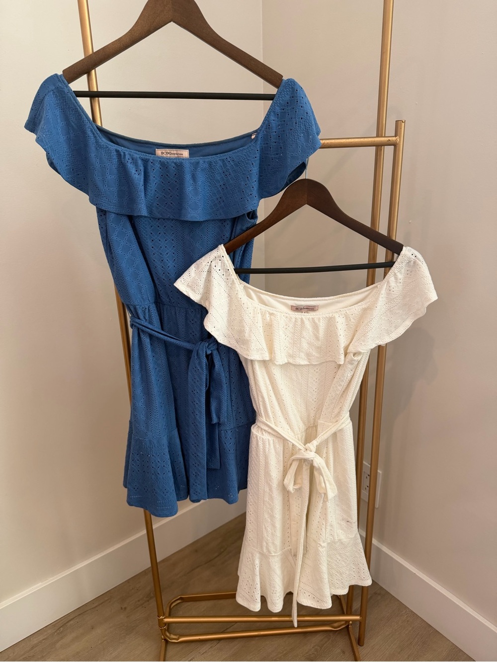 Bundle 2x BCBG Off-Shoulder Dress in Blue and White